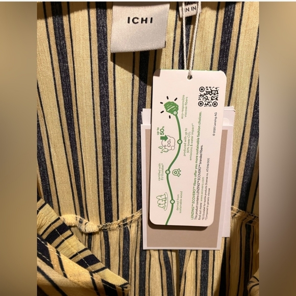 180.NWT Small ICHI SUMMER DRESS VISCOSE 201830/French Vanilla Stripe and NAVY - Picture 5 of 6